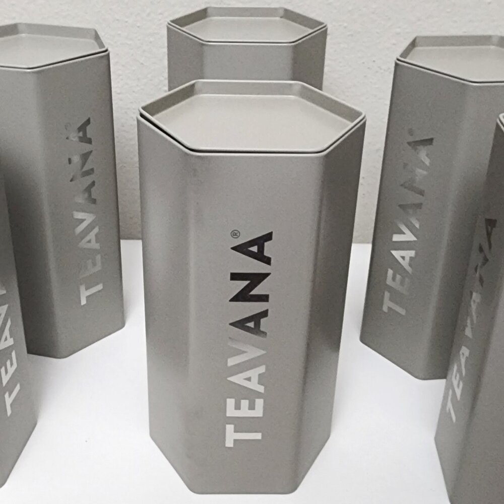 Set of 4Teavana NEW Collectible Stone Gray Special Edition Honeycomb Tea Tin w/L - Picture 3 of 8